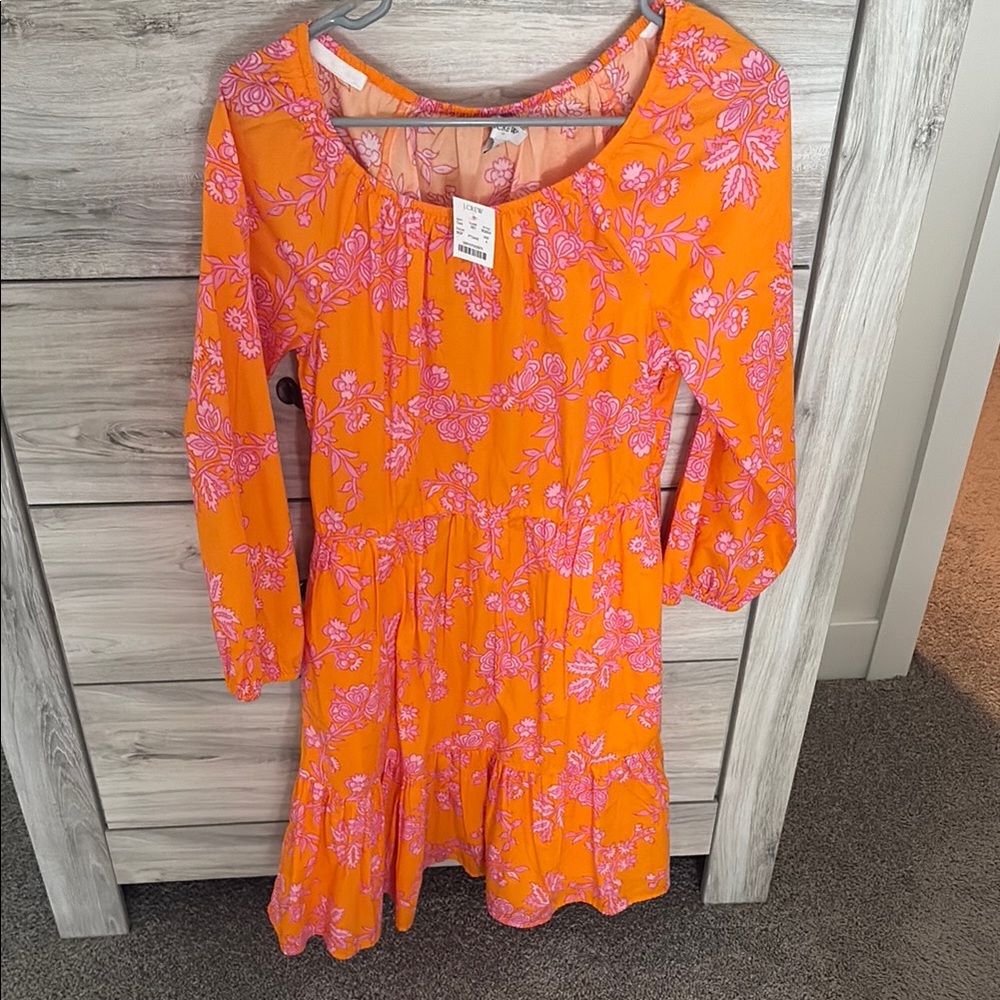 J. Crew Orange Dress with Pink Floral Design